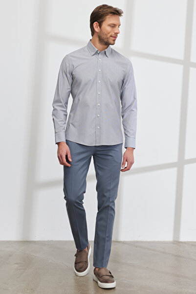ALTINYILDIZ CLASSICS Erkek Petrol Slim Fit Dar Kesim Yan Cepli Pamuklu Esnek Armürlü Pantolon