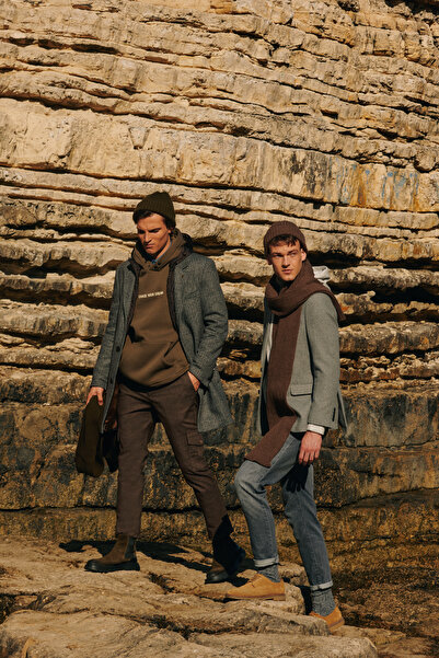 ALTINYILDIZ CLASSICS Erkek Kahverengi Slim Fit Dar Kesim Diyagonal Desenli Kargo Cepli Esnek Pantolon