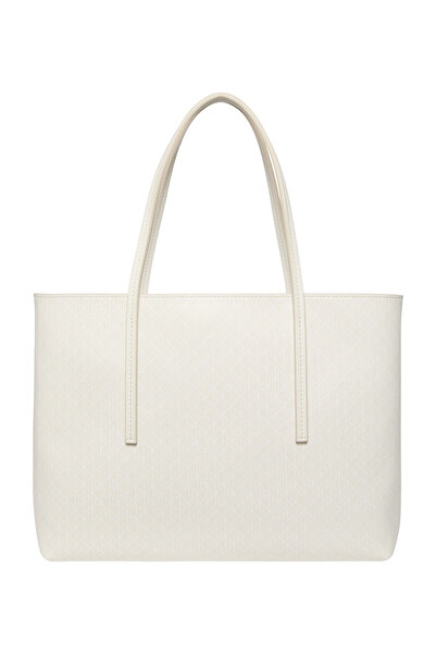 Calvin Klein Geantă de umăr albă pentru femei cu logo CK Monogram și buzunar interior detașabil cu fermoar LV04F3267G-2XB