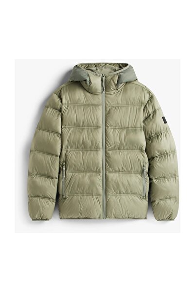 Tommy Hilfiger Pánská péřová bunda s kapucí - khaki