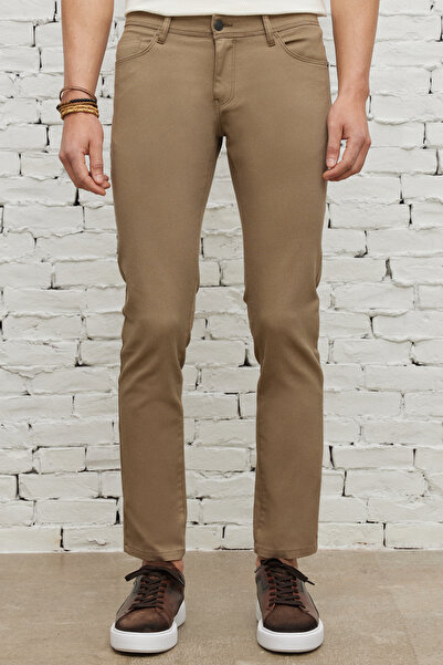 ALTINYILDIZ CLASSICS Beige Slim Fit 5 Pocket Dobby Flexible Men's Trousers