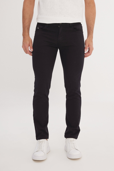 ALTINYILDIZ CLASSICS Men's Black Slim Fit Slim Fit 5 Pocket Cotton Dobby Flexible Trousers
