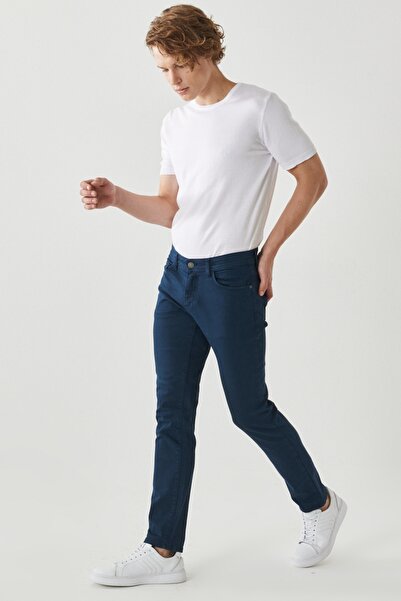 ALTINYILDIZ CLASSICS Ανδρικό Navy Blue Stretch 360 μοιρών σε όλες τις κατευθύνσεις Slim Fit Slim Fit Βαμβακερό άνετο παντελόνι