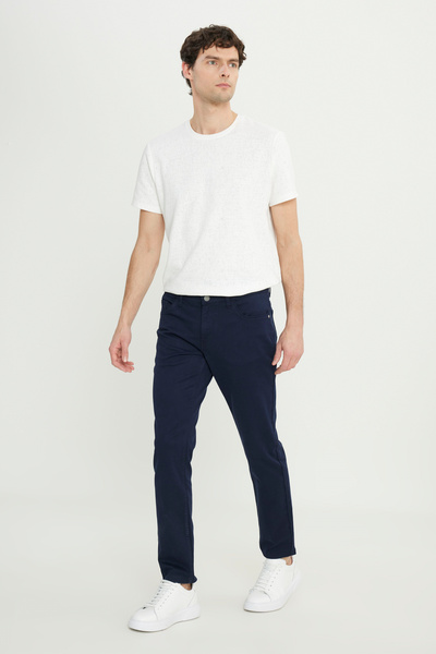 ALTINYILDIZ CLASSICS Ανδρικό μπλε Navy βαμβακερό παντελόνι με λεπτή εφαρμογή με 5 τσέπες Dobby εύκαμπτο καθημερινό παντελόνι