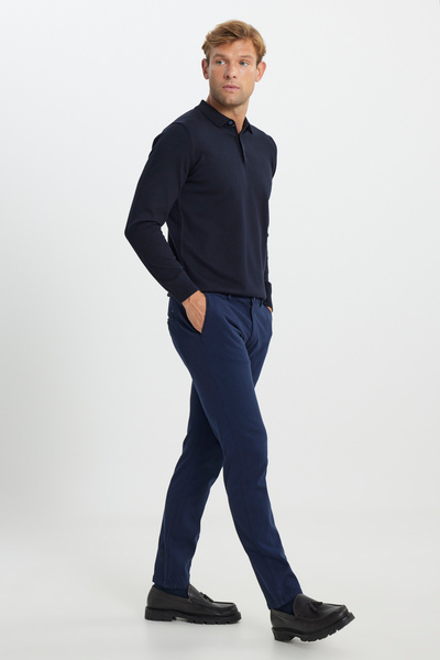 ALTINYILDIZ CLASSICS Men's Navy Blue Slim Fit Slim Fit Cotton Flexible Dobby Side Pocket Trousers