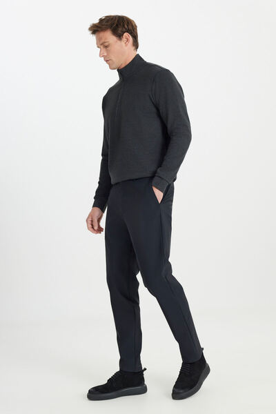 ALTINYILDIZ CLASSICS Erkek Siyah Slim Fit Dar Kesim Beli Bağlamalı Yan Cep Esnek Casual Pantolon