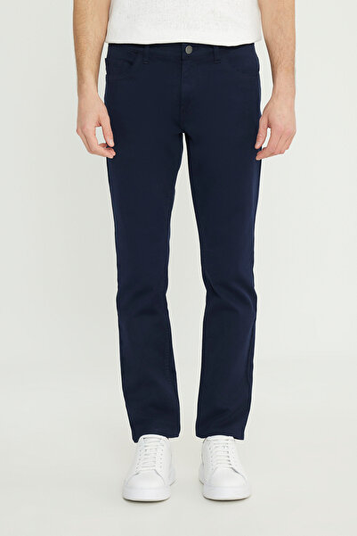 ALTINYILDIZ CLASSICS Ανδρικό μπλε Navy βαμβακερό παντελόνι με λεπτή εφαρμογή με 5 τσέπες Dobby εύκαμπτο καθημερινό παντελόνι
