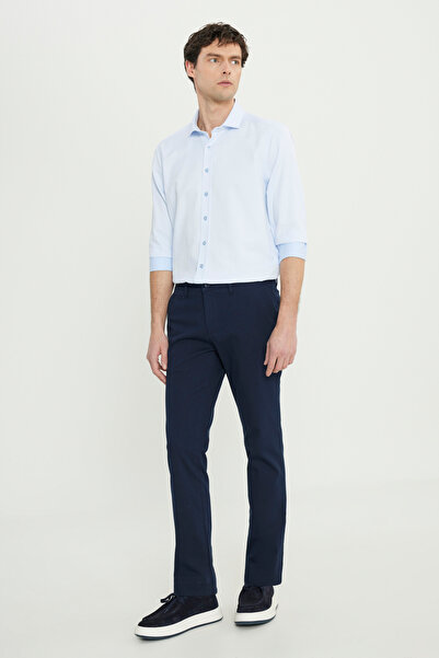 ALTINYILDIZ CLASSICS Erkek Lacivert Pamuklu Slim Fit Dar Kesim Armürlü Yan Cepli Esnek Casual Pantolon
