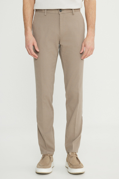 ALTINYILDIZ CLASSICS Men's Camel Slim Fit Slim Fit Cotton Stretchy Dobby Side Pocket Trousers