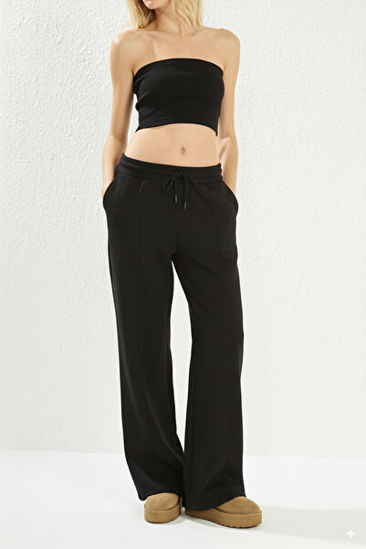 Trendyol Collection Μαύρο 3 τμχ Fleece Hooded Relaxed/Comfortable Fit Πλεκτό Σετ αθλητικής φόρμας TWOAW25EM00007