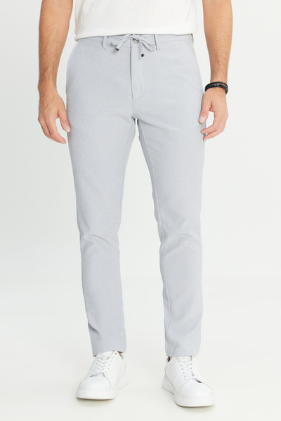 AC&Co / Altınyıldız Classics Men's Dark Gray Slim Fit Slim Fit Tie Waist Striped Side Pockets Casual Jogger Pants