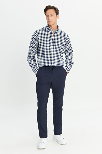 AC&Co / Altınyıldız Classics Men's Navy Blue Slim Fit Slim Fit Casual Jogger Trousers with Tie Waist and Striped Side Pockets