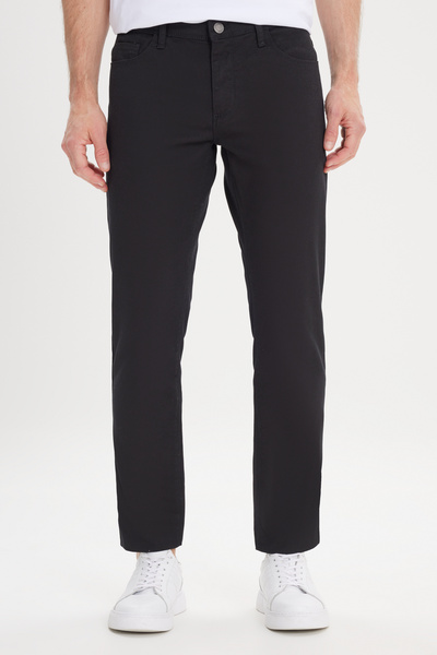 AC&Co / Altınyıldız Classics Erkek Siyah Slim Fit Dar Kesim 5 Cep Armürlü Esnek Pantolon