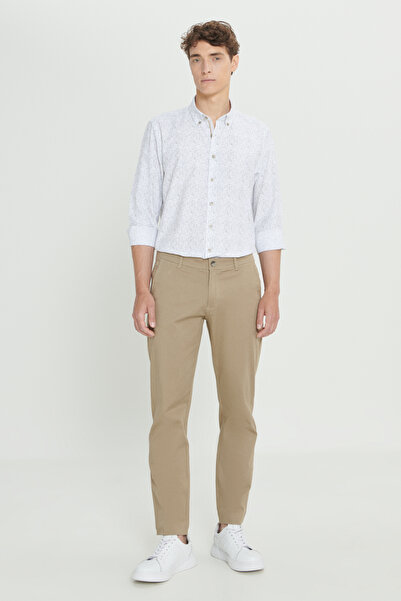 ALTINYILDIZ CLASSICS Men's Beige Slim Fit Slim Fit Cotton Flexible Chino Trousers