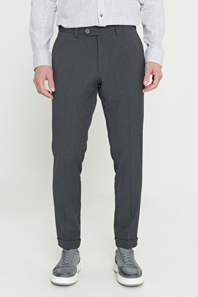 ALTINYILDIZ CLASSICS Men's Anthracite Slim Fit Slim Fit Non-Wrinkle Fabric Seersucker Patterned Elastic Waist Trousers