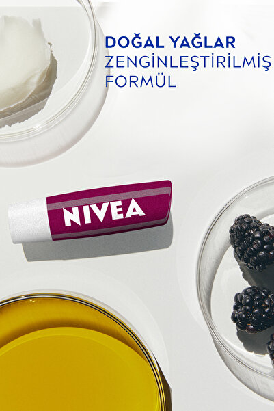NIVEA Böğürtlen Renkli Dudak Bakım Kremi 4.8gr, Nemlendirici, Hafif Bordo Işıltı, Dudak Parlatıcısı