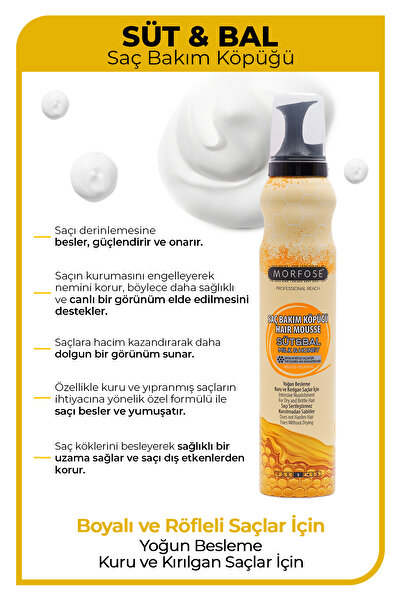 Morfose Süt & Bal Saç Köpüğü 200 ml - Yoğun Nemlendirme, Besleme