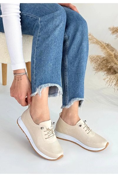 TUGERDİ Tugerdi Beige Orthopedic Heel Thorns Production Thermo Sole Women's Sports Shoes Tgy239811261.