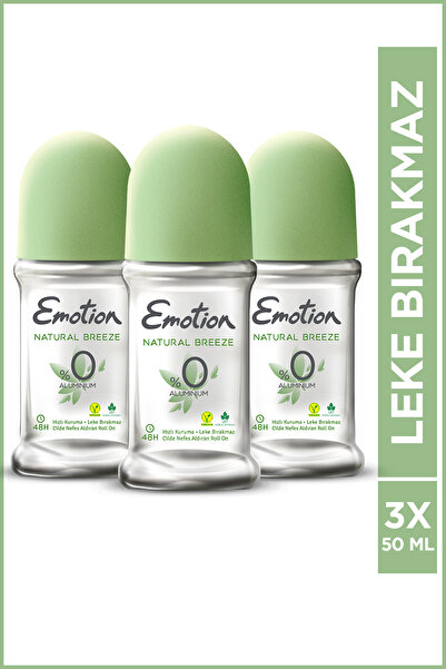 Emotion Natural Breeze Kadın Alüminyumsuz Vegan Roll On 3x50ml Hızlı Kurur, Leke Bırakmaz
