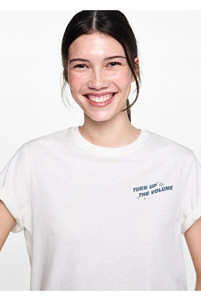 MANGO Εκρού γυναικείο μπλουζάκι 77012940