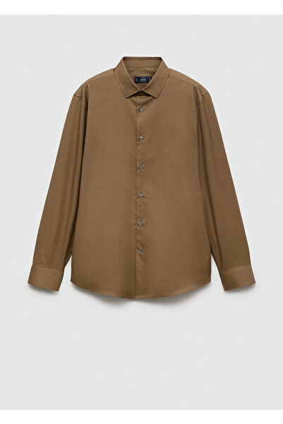 MANGO Καφέ ανδρικό πουκάμισο 77055975