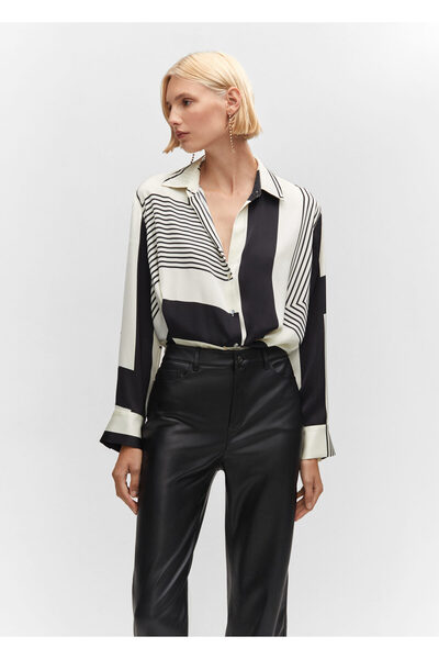 MANGO Woman Kožené kalhoty rovného střihu