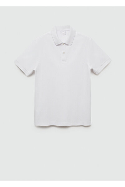 MANGO Λευκό ανδρικό μπλουζάκι με γιακά πόλο 77090584