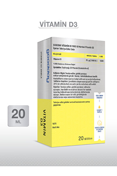 goodday Vitamin D3 Bitkisel Besin Takviyesi 400 Damla 1000ıu Soğuk Sıkım Zeytin Yağı