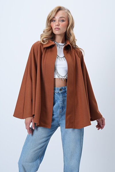 Trend Alaçatı Stili Women's Tile Hidden Placket Cape Cashmere Jacket Alc-X14590