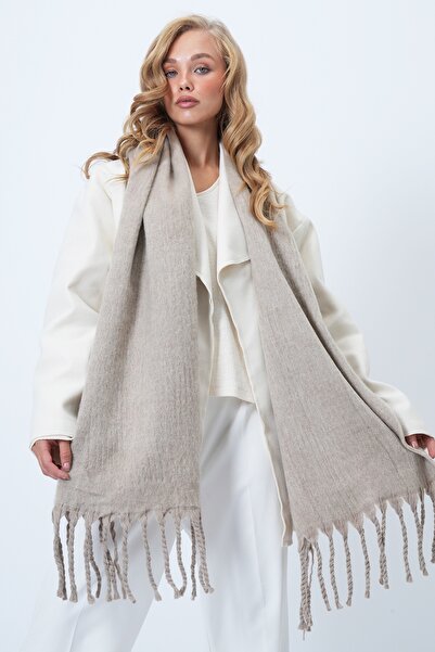 Trend Alaçatı Stili Women's Stone Wool Blend Fringed Winter Shawl Alc-X14581