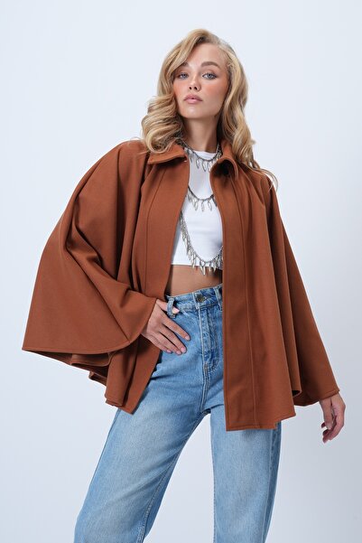 Trend Alaçatı Stili Women's Tile Hidden Placket Cape Cashmere Jacket Alc-X14590