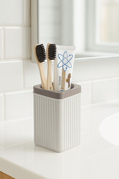 Sas Haus Lines Serisi Açık Gri Banyo Seti, 5 Parça Akrilik Organizer, Sabunluk, Diş Fırçalık, Pamukluk Takımı