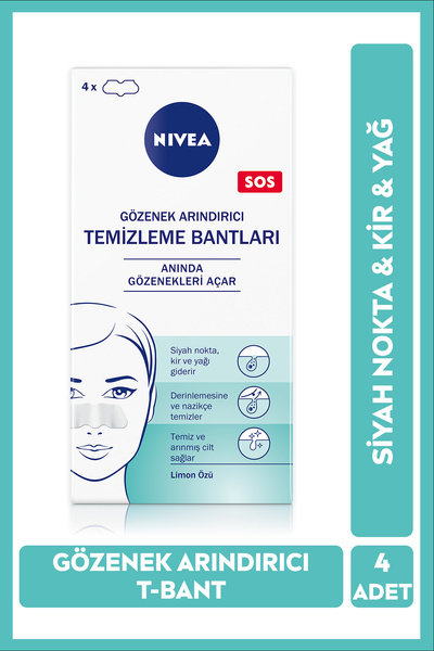 NIVEA Gözenek Arındırıcı Temizleme Bantları 4 Adet,,Siyah Noktaları Arındırır,Derinlemesine Temizlik