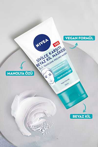 NIVEA Sivilce Karşıtı Beyaz Kil Maskesi 150 ml,Gözenekleri,Syah Noktaları Arındırır,Tüm Cilt Tipleri