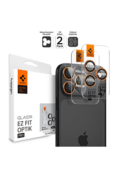 Spigen iPhone 17 Pro Max / 17 Pro Camera Lens Glass Protector Easy Installation (2 Pieces) Orange - Agl10123