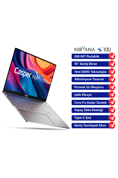 CASPER Nirvana S100 Intel Core Ultra 7-255H 16GB DDR5 250GB SSD Freedos 16" S100.255H-BU00X-G-F