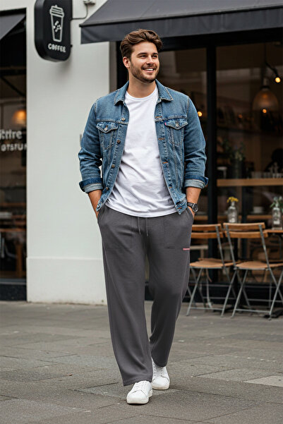 Trendyol Collection Pantaloni de trening cu etichetă, cu picior larg, textura...