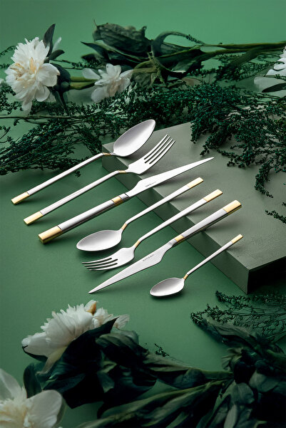 Emsan Elegance Duru Gold 84 Parça 12 Kişilik Lüks Kutulu Çatal Kaşık Bıçak Takımı