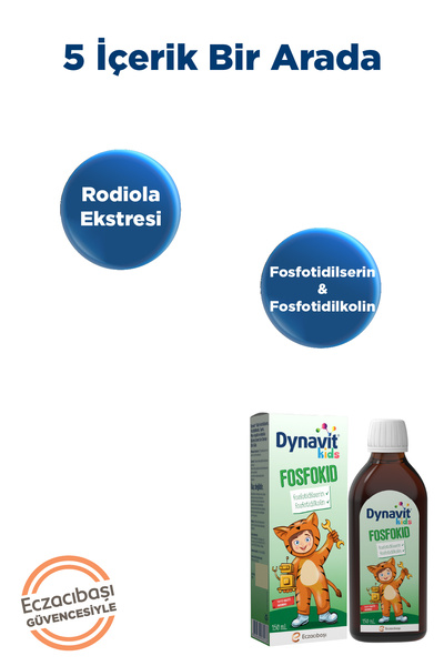 Dynavit Kids Fosfokid Şurup 150 mL – Çocuk için Fosfotidilserin, Fosfotidilkolin, Rodiola, Taurin- Odaklanma