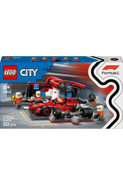 LEGO ® مجموعة بناء City F1 Pit Stop & Pit Crew مع سيارة فيراري 60443 للأطفال بعمر 6 سنوات فما فوق (322 P)
