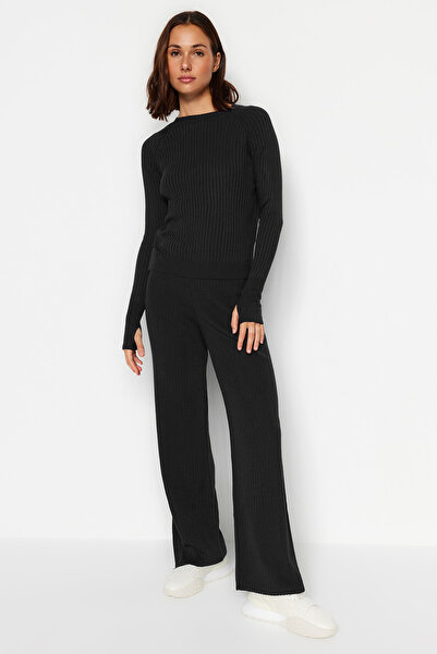 Trendyol Collection Антрацитовий камінь Basic Детальний трикотажний комплект TWOAW24AU00032