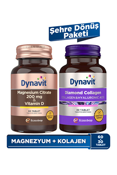 Dynavit Magnesium Citrate 200 mg, Vitamin D & Collagen Hyaluronic Acid Complex - Şehre Dönüş Paketi