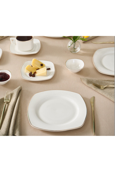 Karaca Elegance Bone Padoca 26-Piece Half Square Serveware Set for 6 People, Gold