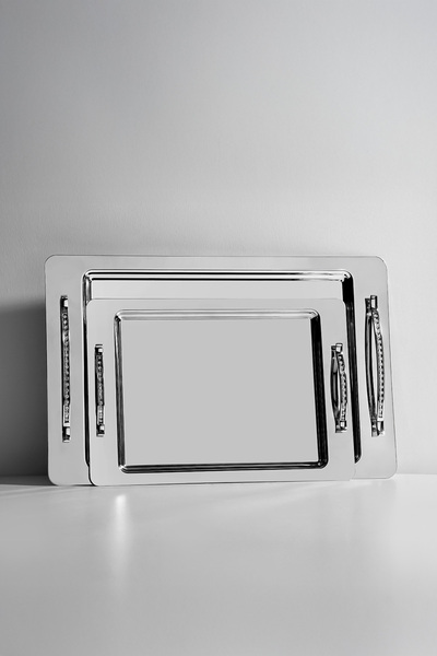 Nehir Rana 2'li Sade Çelik Tepsi Seti