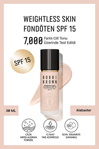 BOBBI BROWN Weightless Skin 24 Saat Kalıcı Likit Fondöten SPF 15 - Doğal ve Mat Bitişli - Alabaster - 30 ml