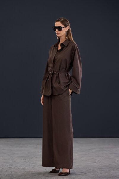 Trendyol Collection Trendyol Studio Brown Extra Wide Leg Striped Pants Twoaw26Pl00127