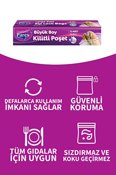 Parex Kilitli Buzdolabı Poşet Büyük Boy 12'li 26 x 28 cm