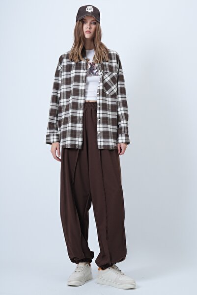 Trend Alaçatı Stili Women's Bitter Brown Stitching Detailed Elasticated Leg Jogger Pants Alc-X14664