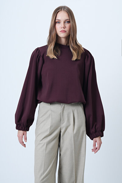Trend Alaçatı Stili Women's Plum Balloon Sleeve Regular Fit Stylish Design Blouse Alc-X14649