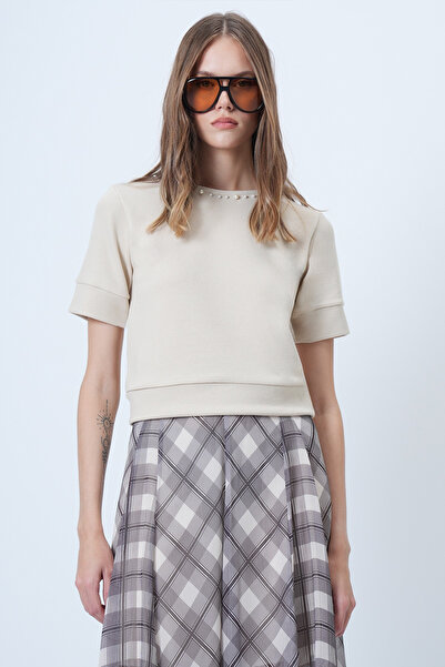 Trend Alaçatı Stili Women's Cream Crew Neck Pearls Knitwear Blouse Alc-X14637